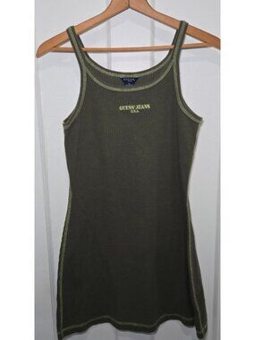 Guess Jeans USA Women's Y2K Vintage‎ Ribbed Tank Dress Size S Green Streetwear